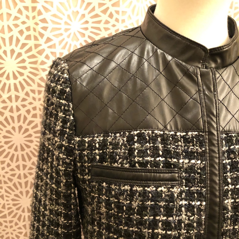 Axcess Chic Black Faux Leather Tweed Jacket - Picture 3 of 8